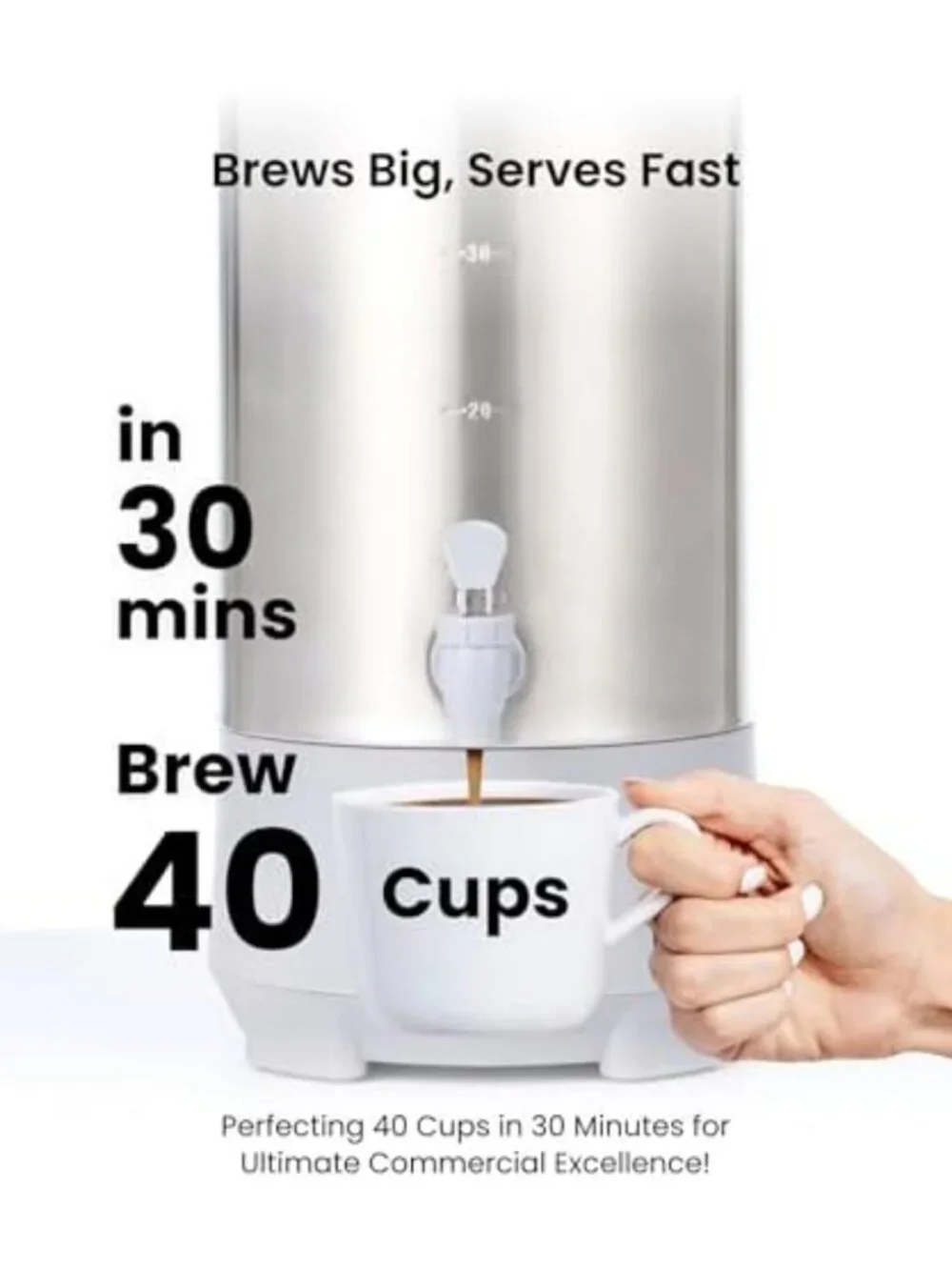 Commercial Grade 45-Cup Coffee Urn - Stainless Steel Percolator, Easy Clean, Hot